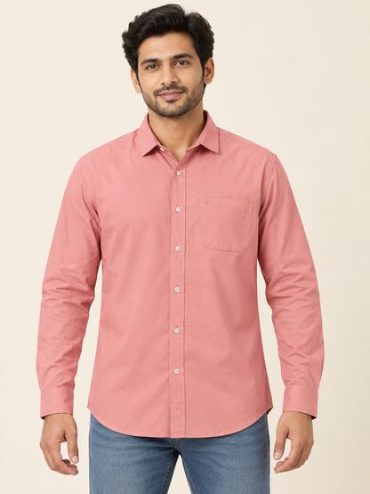 J Detail Full Sleeve Pocket Shirt - Salmon Pink on an adult male model, front view.