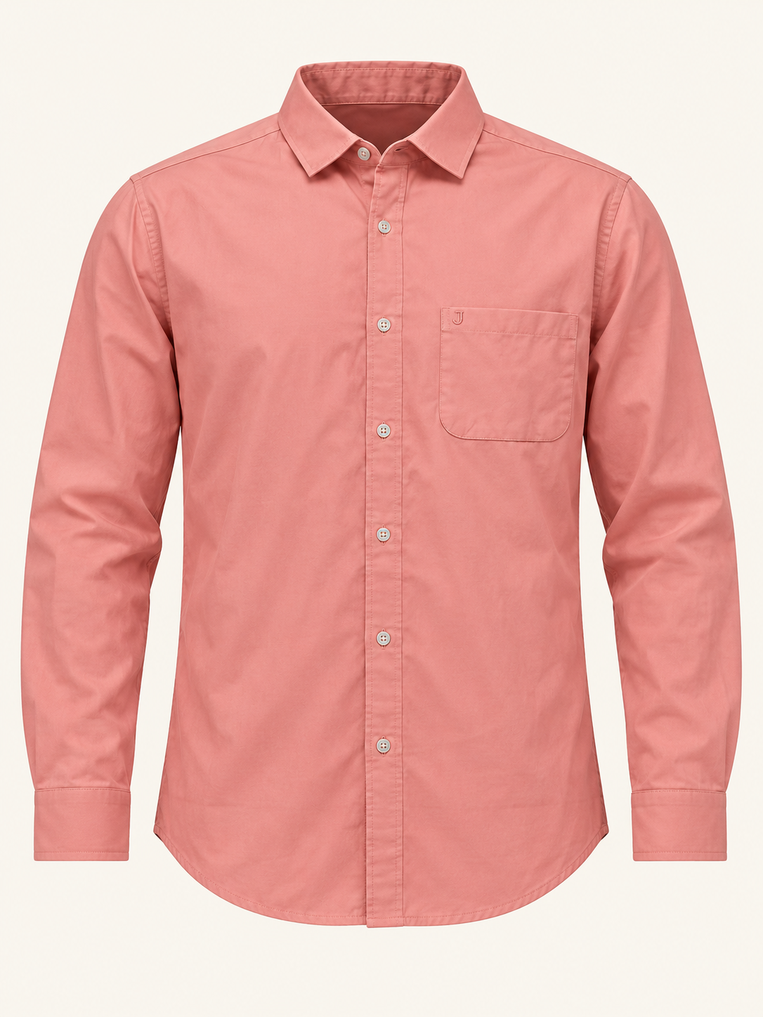 J Detail Full Sleeve Pocket Shirt - Salmon Pink, full front product view.