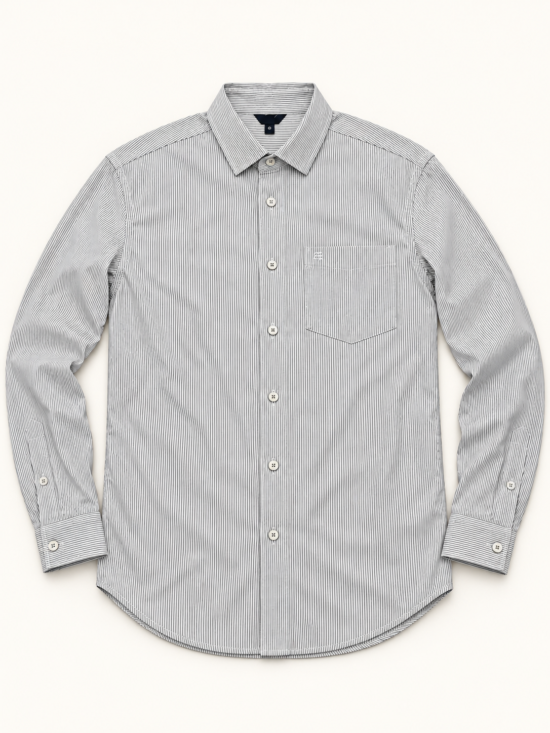 Fine Pinstripe Full Sleeve Pocket Shirt - Off White Grey, full front product view.