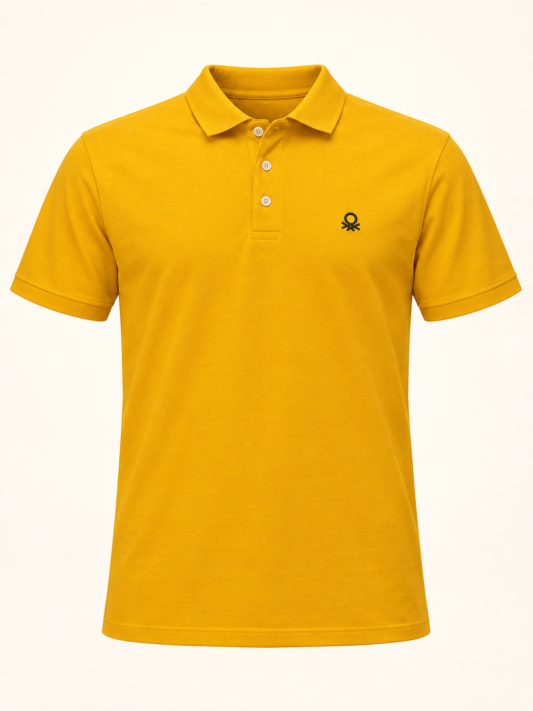 Three Button Polo T-Shirt - Golden Yellow, full front product view.