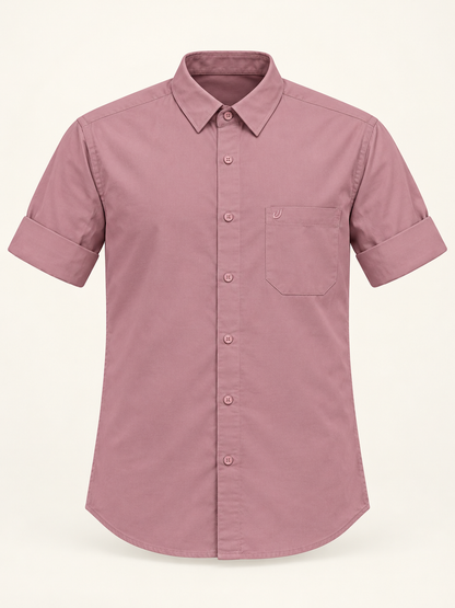 Folded Sleeve Pocket Shirt - Dusty Mauve, full front product view.