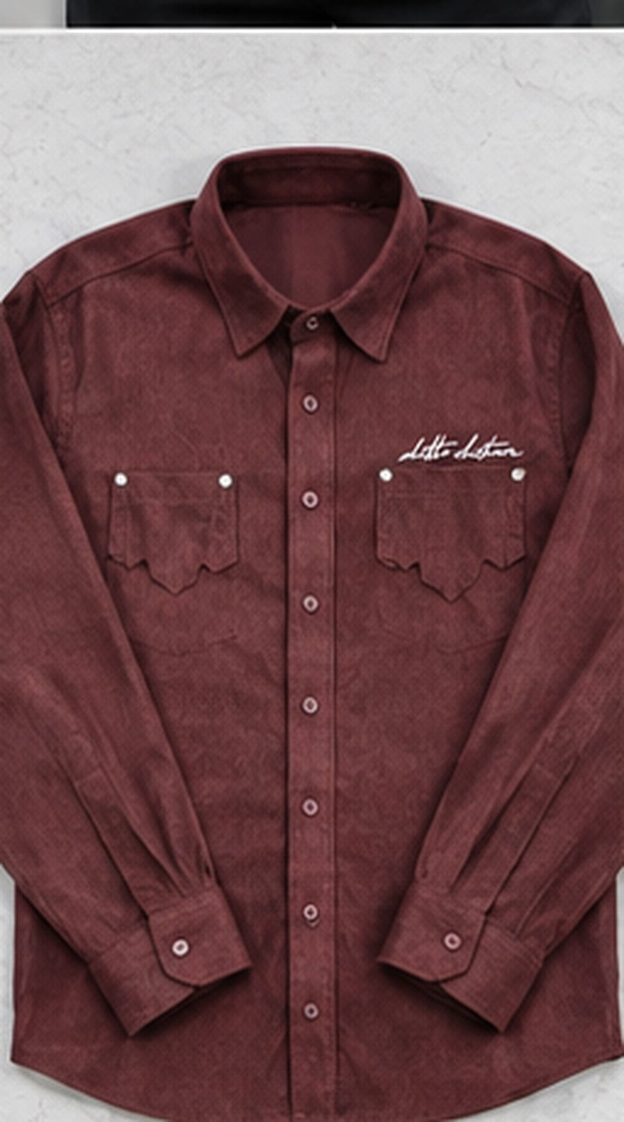 Burgundy premium men's textured full-sleeve double-pocket shirt – shirt only