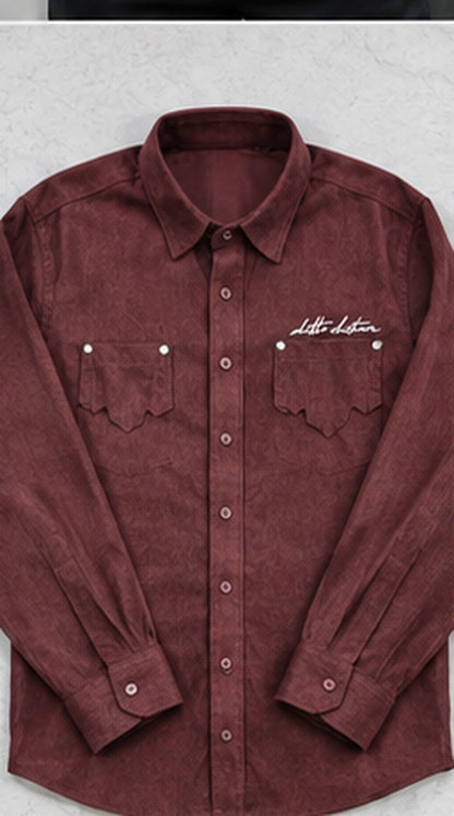 Burgundy premium men's textured full-sleeve double-pocket shirt – shirt only