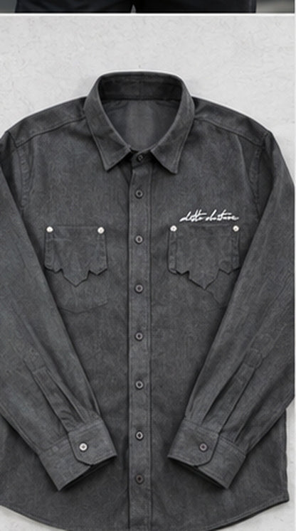 Charcoal Grey premium men's textured full-sleeve double-pocket shirt – shirt only