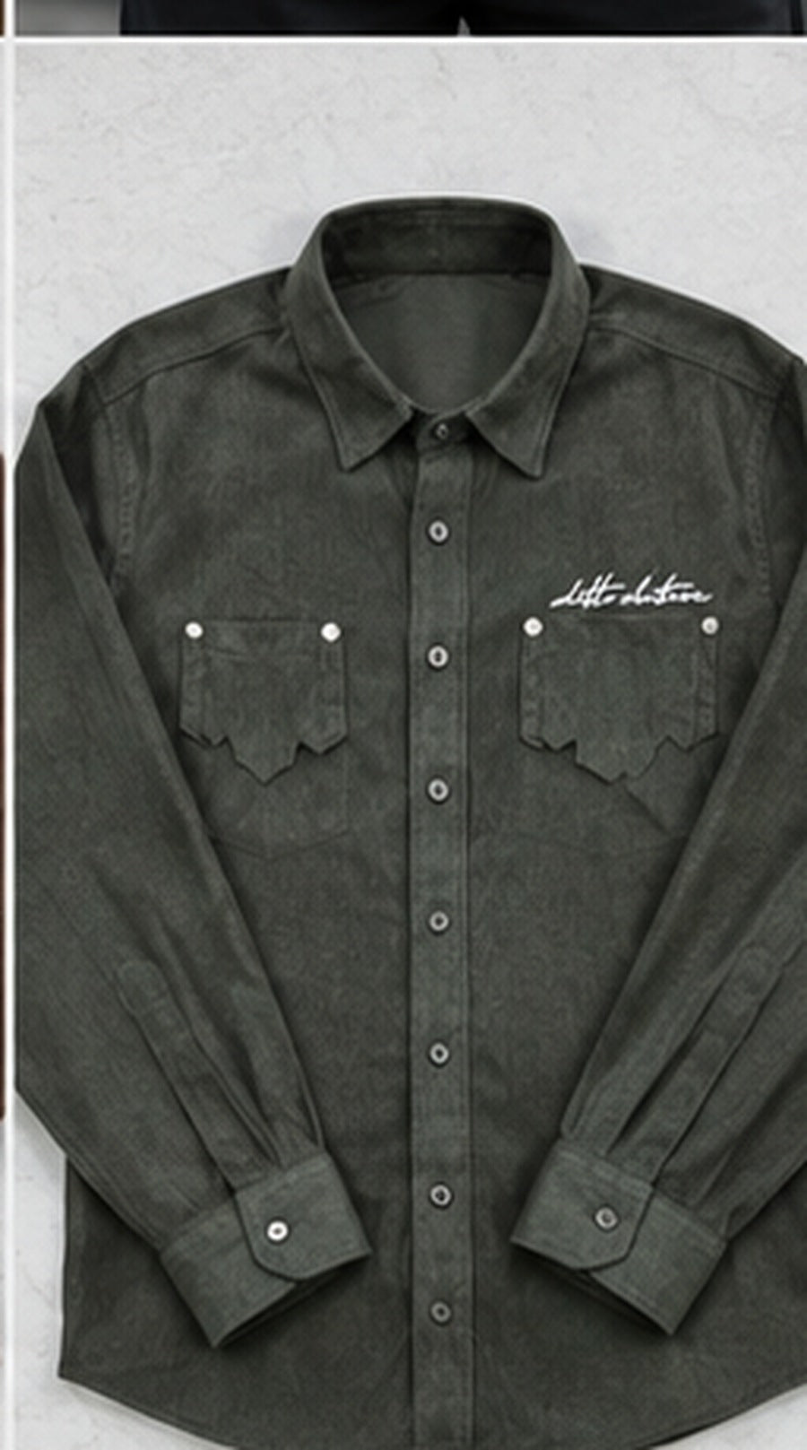 Dark Olive premium men's textured full-sleeve double-pocket shirt – shirt only
