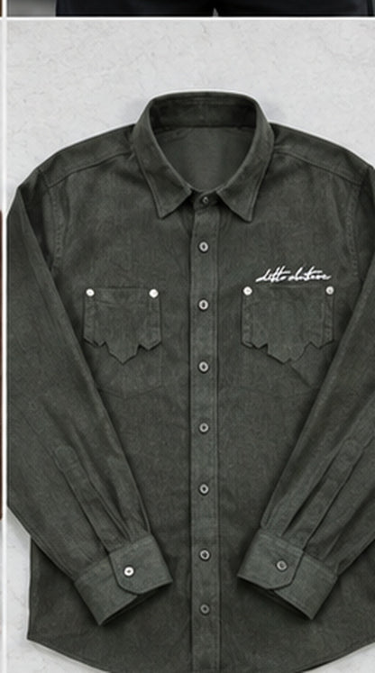 Dark Olive premium men's textured full-sleeve double-pocket shirt – shirt only
