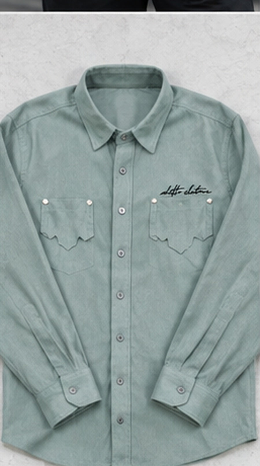 Sage Green premium men's textured full-sleeve double-pocket shirt – shirt only