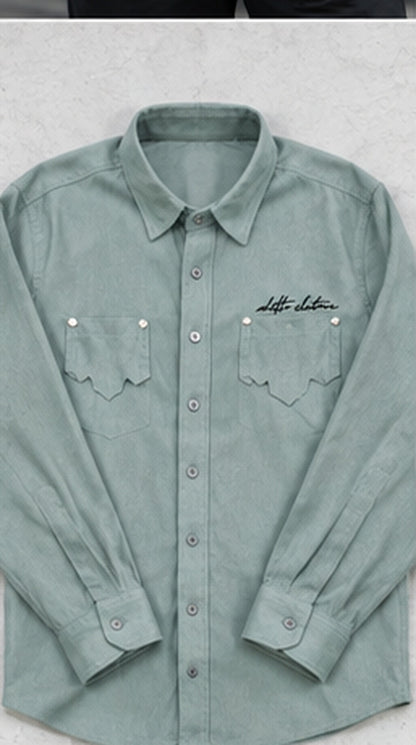 Sage Green premium men's textured full-sleeve double-pocket shirt – shirt only