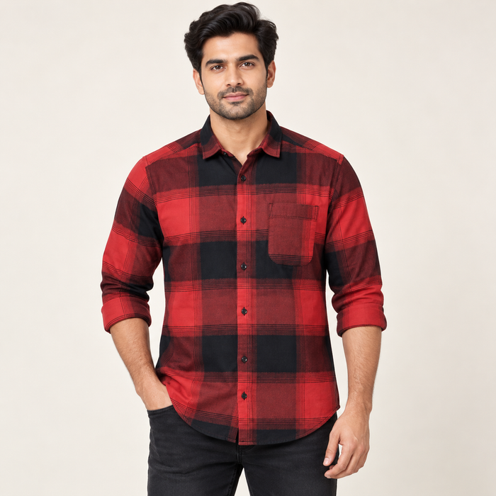 Large Check Full Sleeve Shirt - Red Black