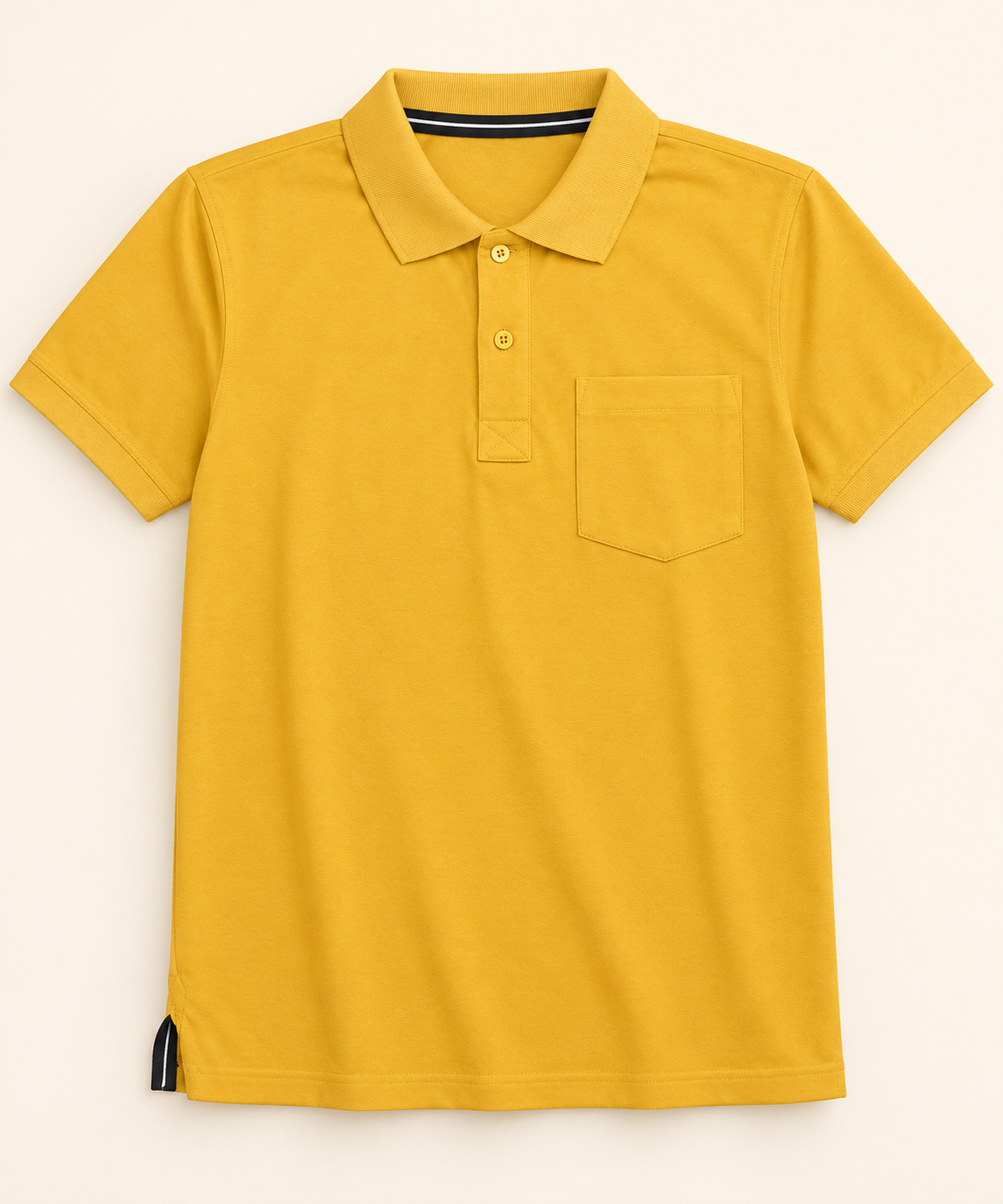Plain Collar Pocket Polo T-Shirt - Mustard Yellow, full front product view.