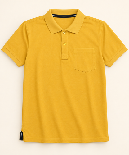 Plain Collar Pocket Polo T-Shirt - Mustard Yellow, full front product view.