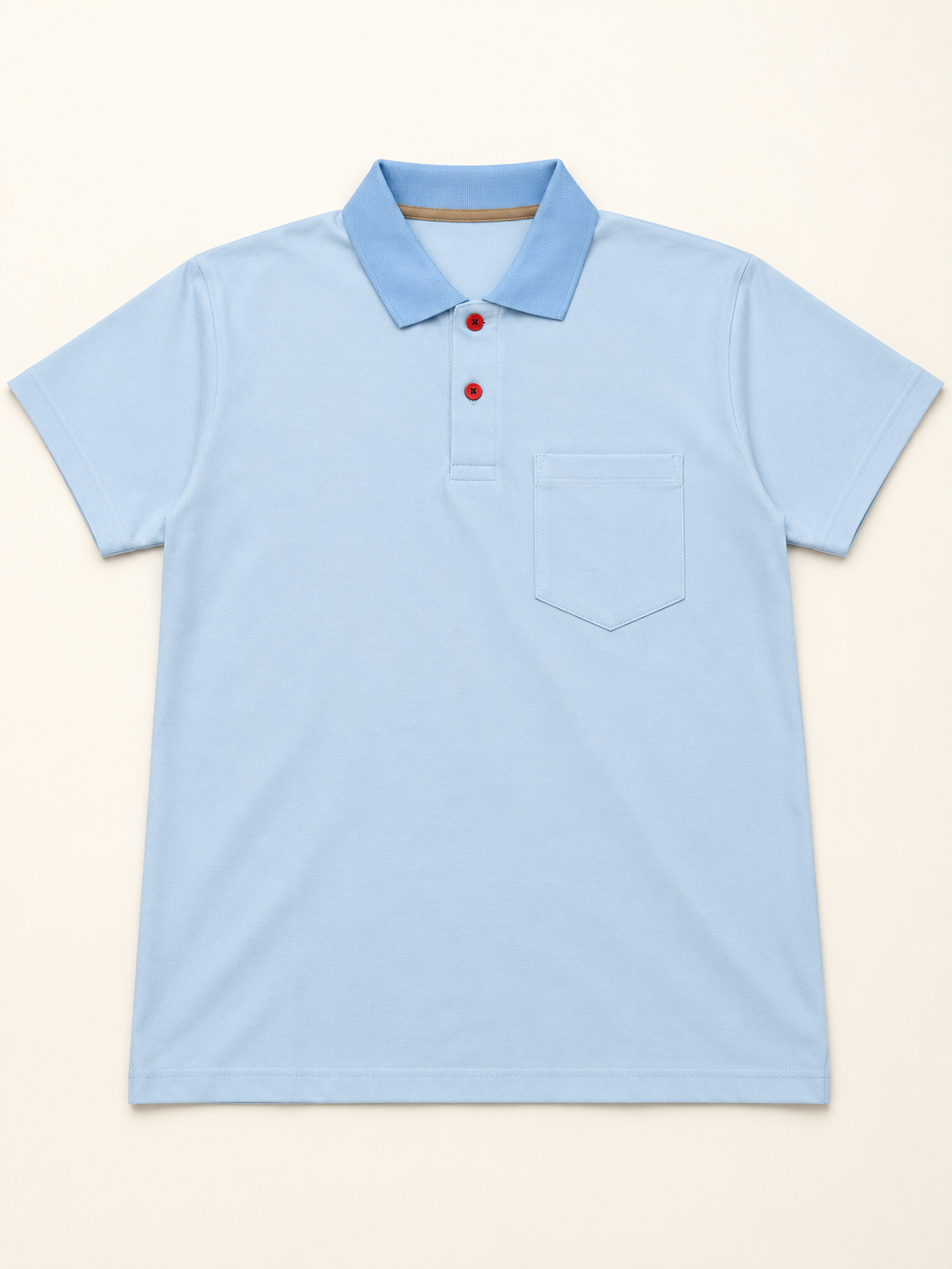 Contrast Collar Pocket Polo T-Shirt - Pale Blue, full front product view.