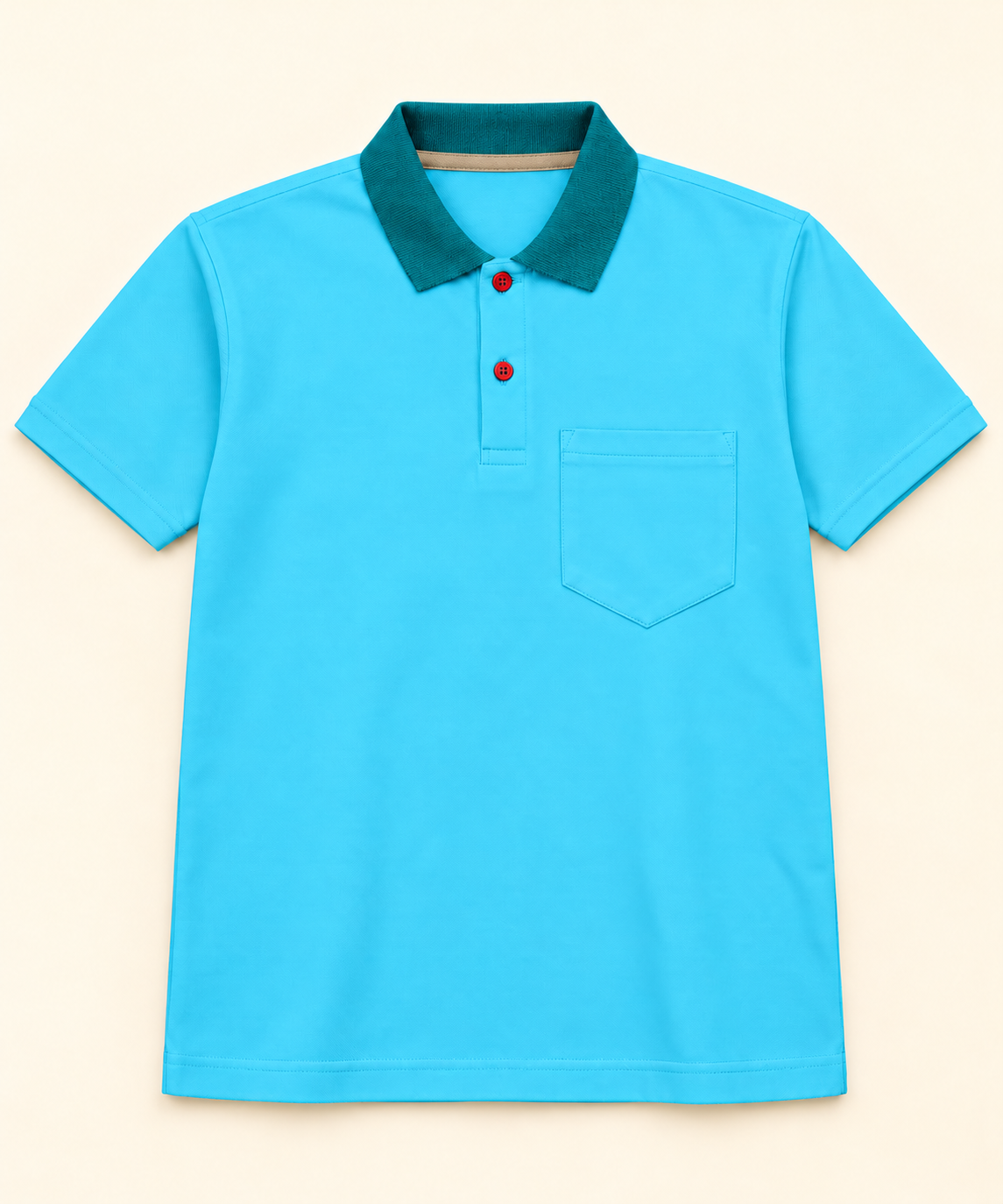 Contrast Collar Pocket Polo T-Shirt - Cyan Dark Teal, full front product view.
