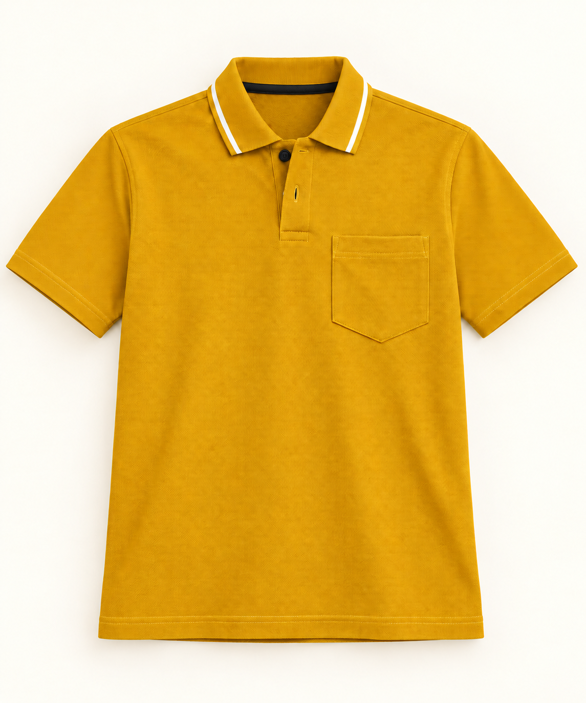 White Edge Collar Pocket Polo T-Shirt - Mustard, full front product view.