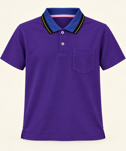 Blue Collar Yellow Edge Pocket Polo T-Shirt - Purple, full front product view.
