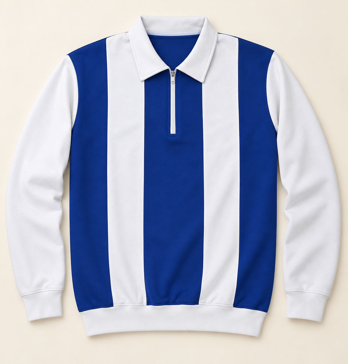 Vertical Stripe Zip Polo T-Shirt - Royal Blue White, full front product view.