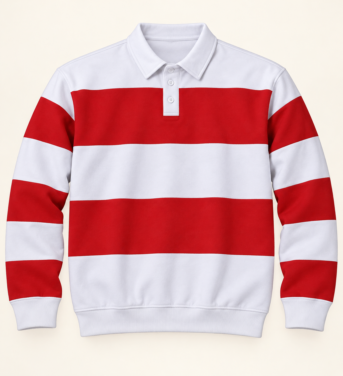 Broad Stripe Long Sleeve Polo T-Shirt - Red White, full front product view.