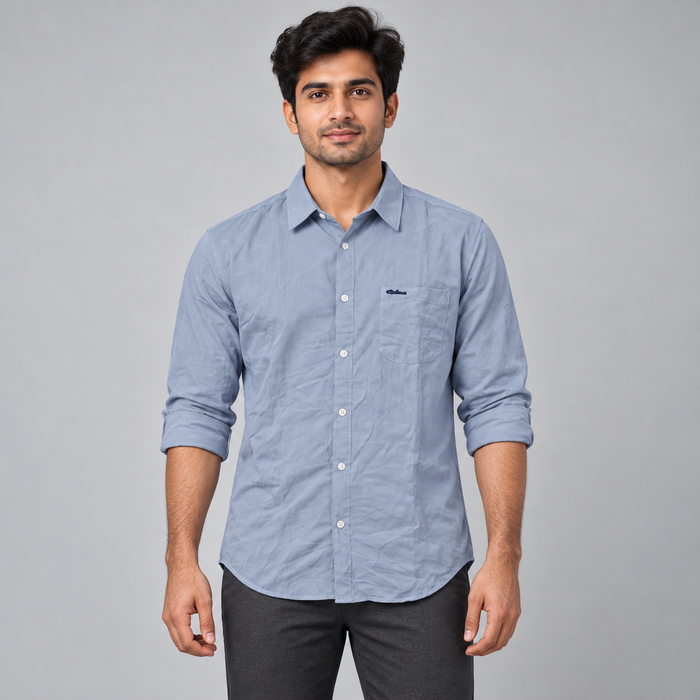 Script Pocket Full Sleeve Shirt - Light Blue
