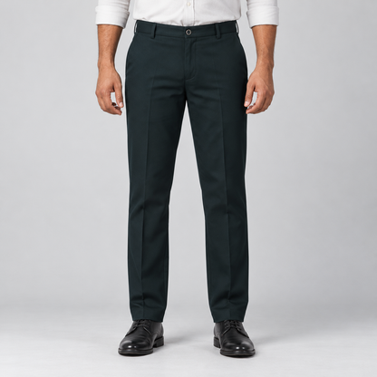 Button Waist Trousers - Dark Green — model wearing front
