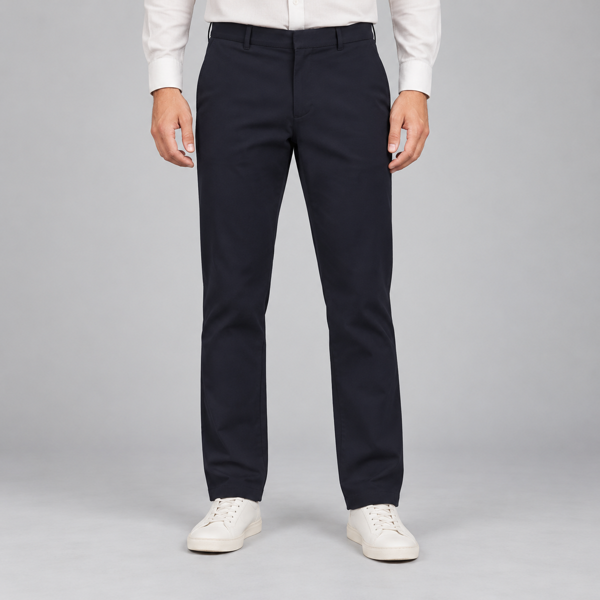 Plain Front Trousers - Ink Navy — model wearing front