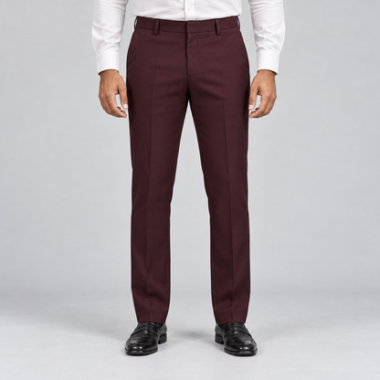 Plain Front Trousers - Burgundy — model wearing front