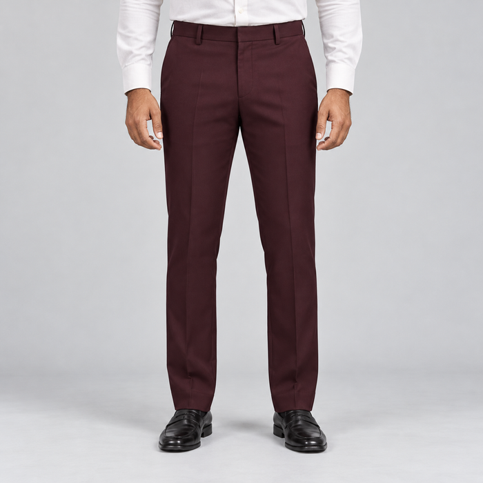 Plain Front Trousers - Burgundy