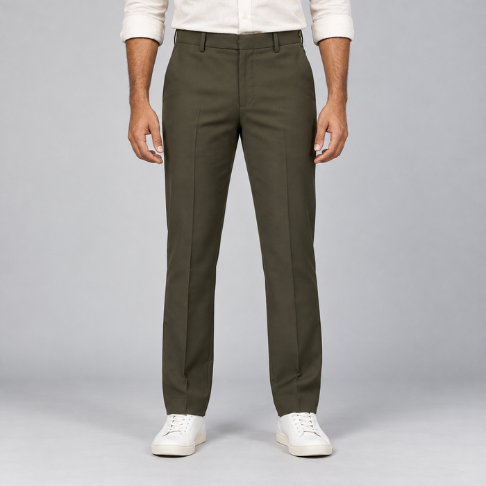 Plain Front Trousers - Olive