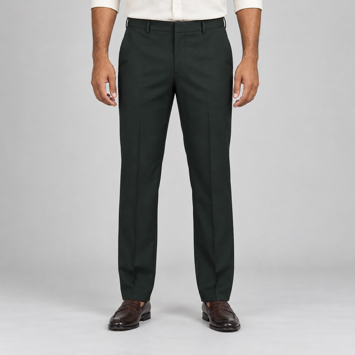 Plain Front Trousers - Forest Green