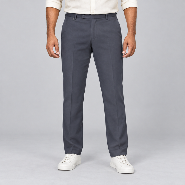 Plain Front Trousers - Slate Blue Grey