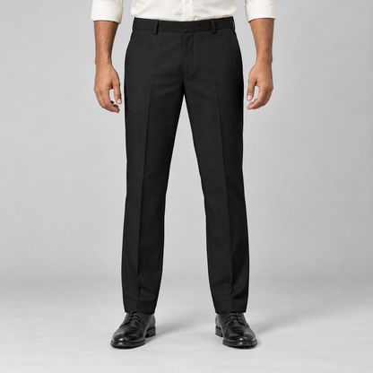 Plain Front Trousers - Black — model wearing front