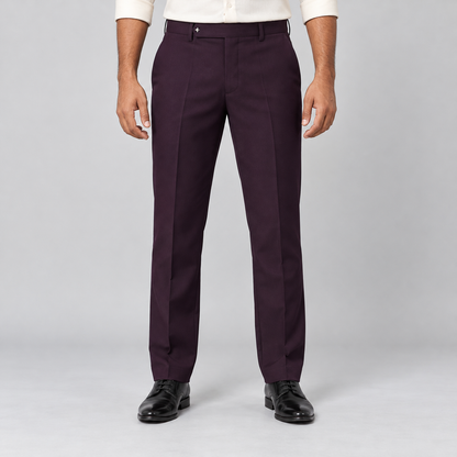 Plain Front Trousers - Deep Plum — model wearing front