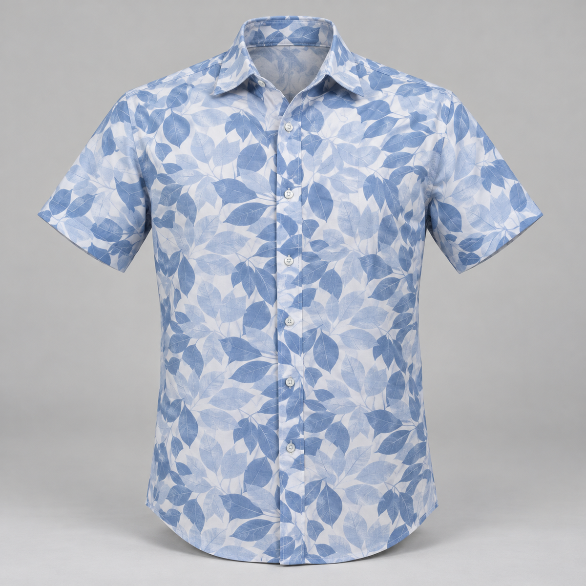 Leaf Print Half Sleeve Shirt - Blue White — product front