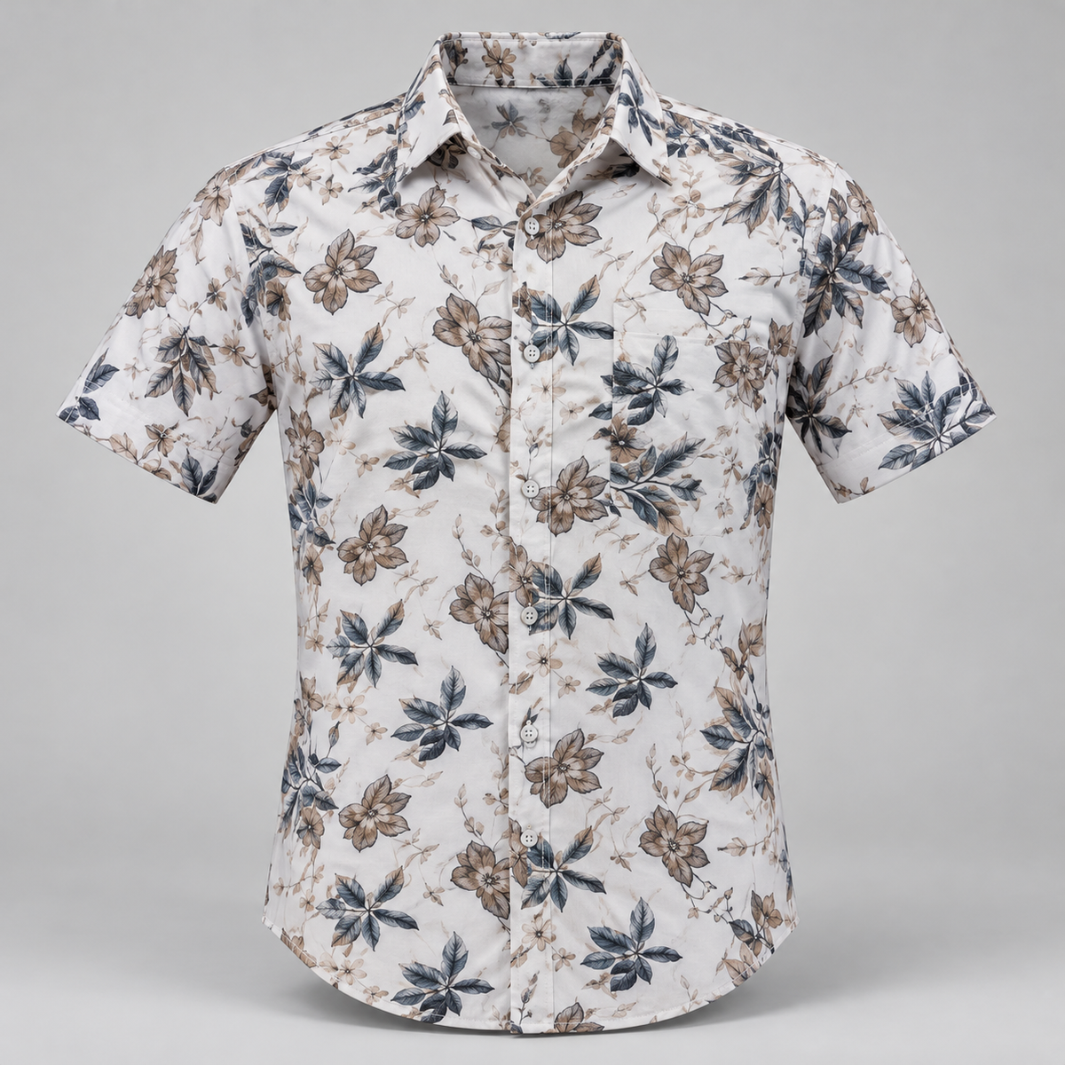 Floral Print Half Sleeve Shirt - White Beige Blue — product front