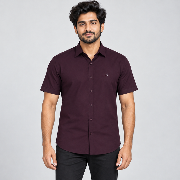 Chest Monogram Half Sleeve Shirt - Maroon