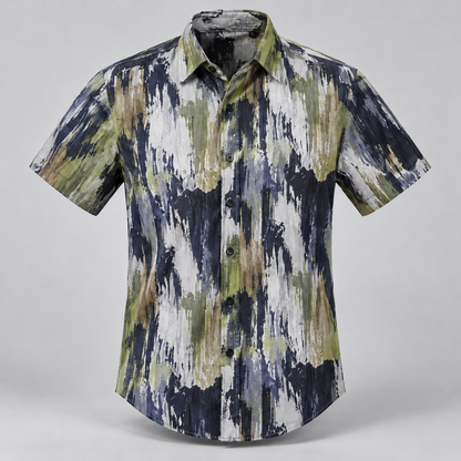 Abstract Print Half Sleeve Shirt - Olive Navy Grey — product front