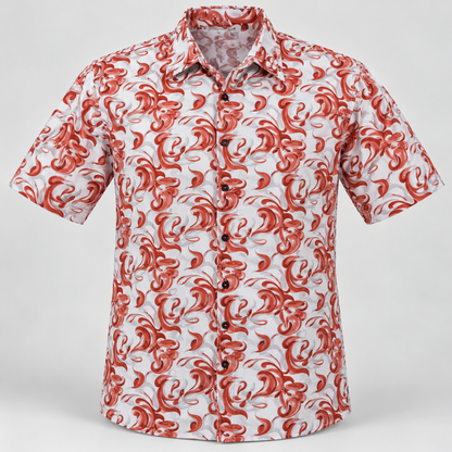 White and rust swirl print shirt — product front