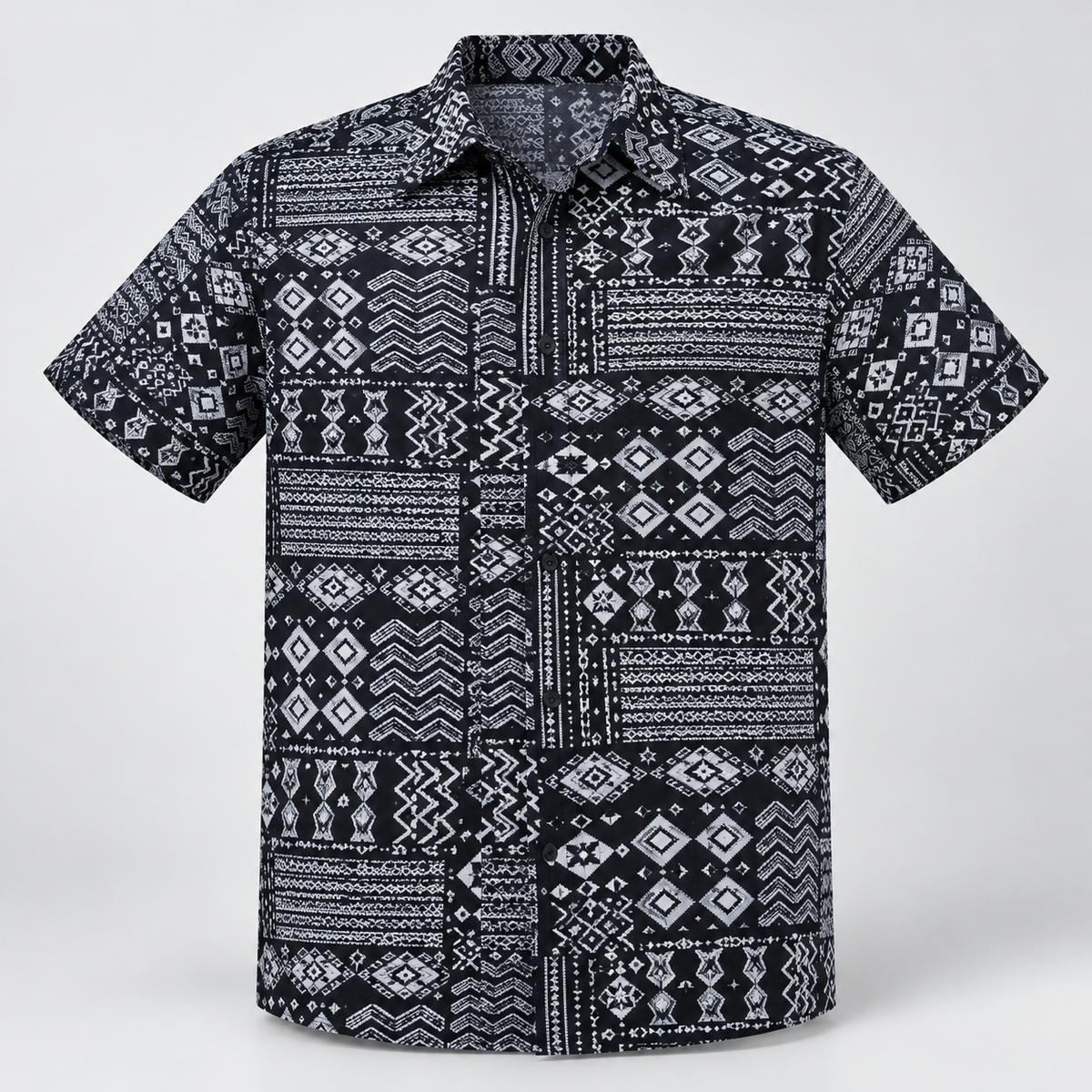 Geometric Patchwork Half Sleeve Shirt - Black White — product front