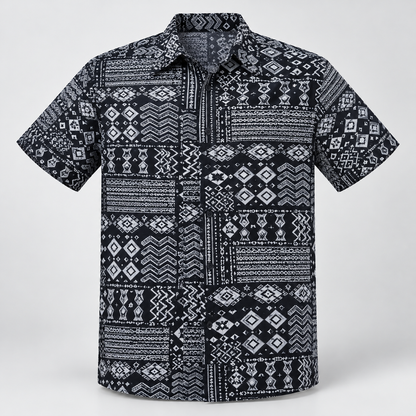 Geometric Patchwork Half Sleeve Shirt - Black White — product front