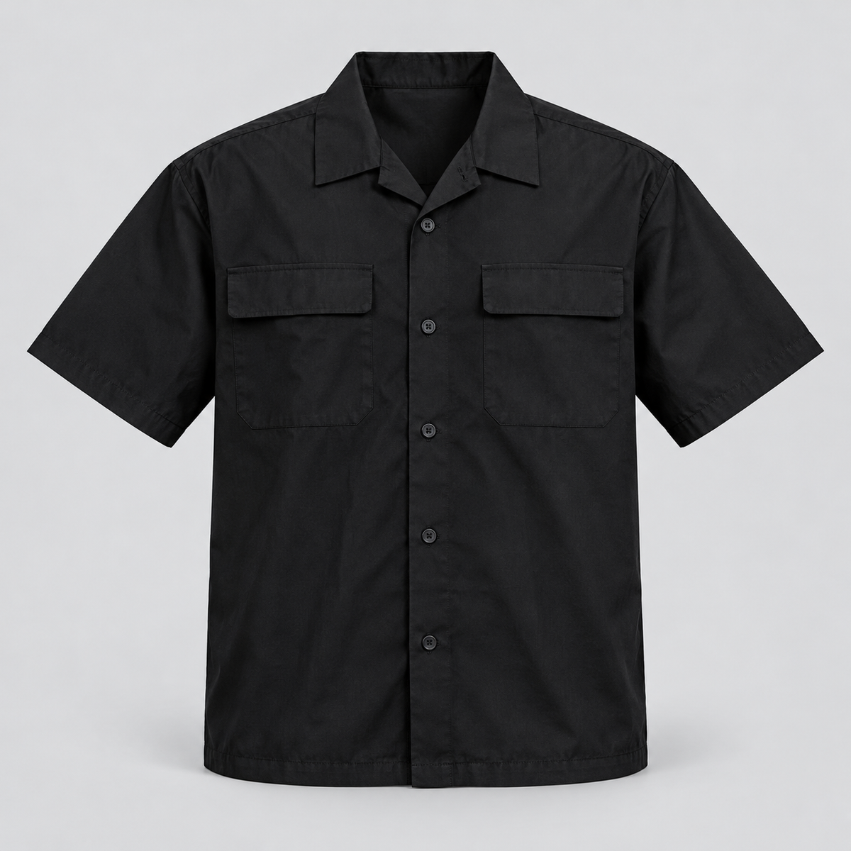 Double Flap Pocket Half Sleeve Shirt - Black — product front