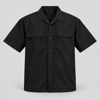Double Flap Pocket Half Sleeve Shirt - Black — product front