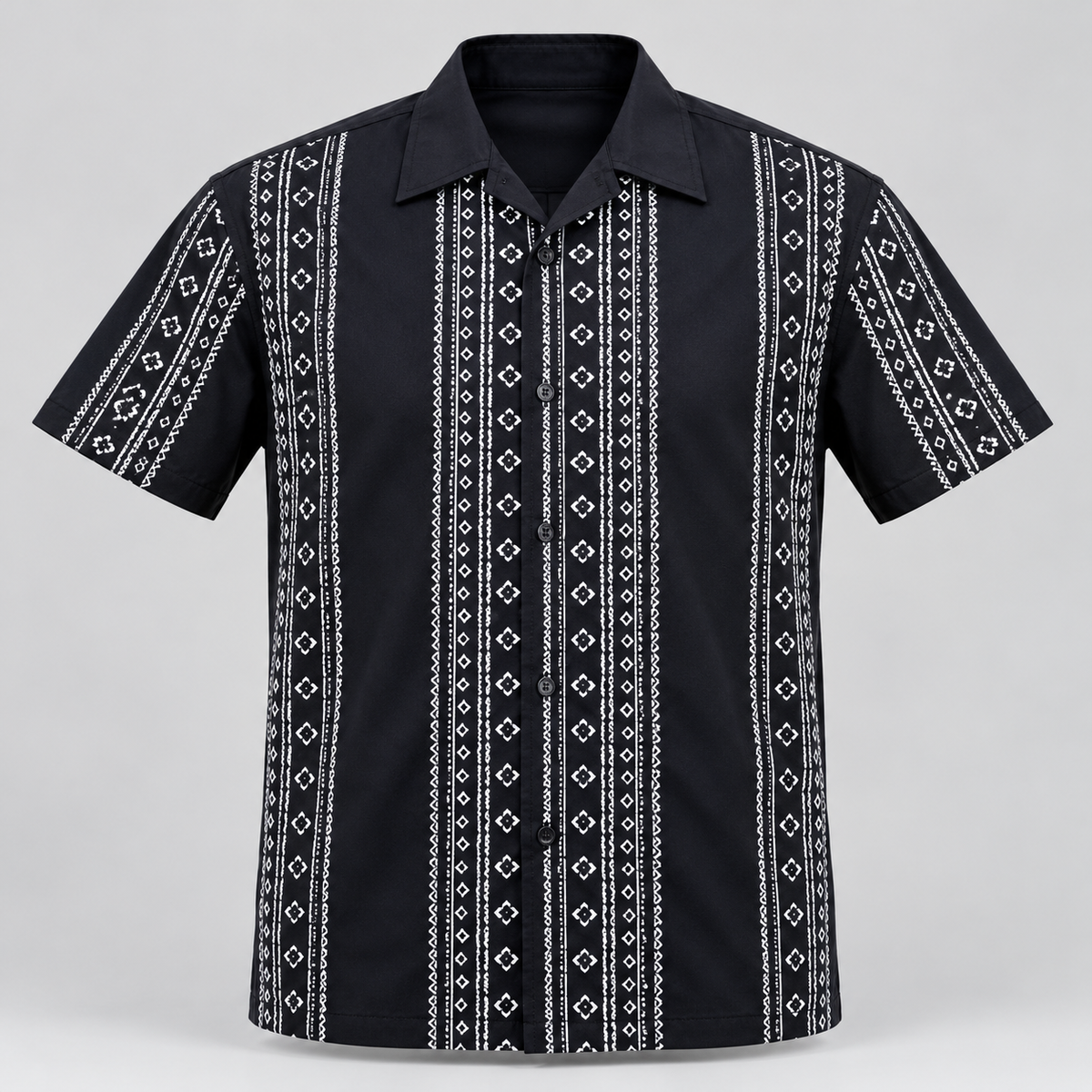 Vertical Folk Print Half Sleeve Shirt - Black White — product front