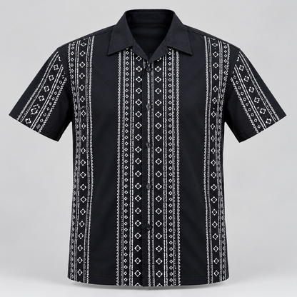 Vertical Folk Print Half Sleeve Shirt - Black White — product front