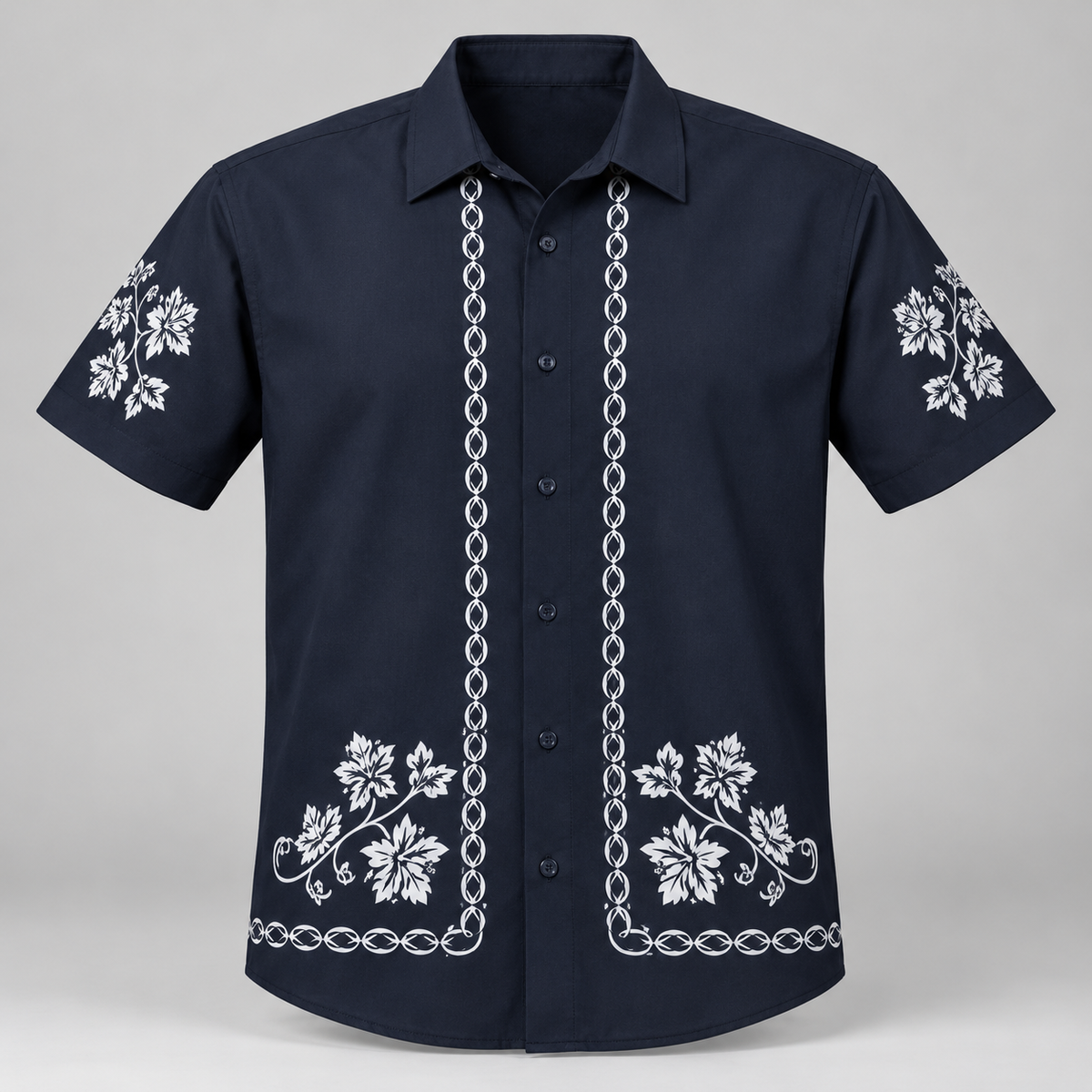 Floral Border Half Sleeve Shirt - Dark Navy — product front