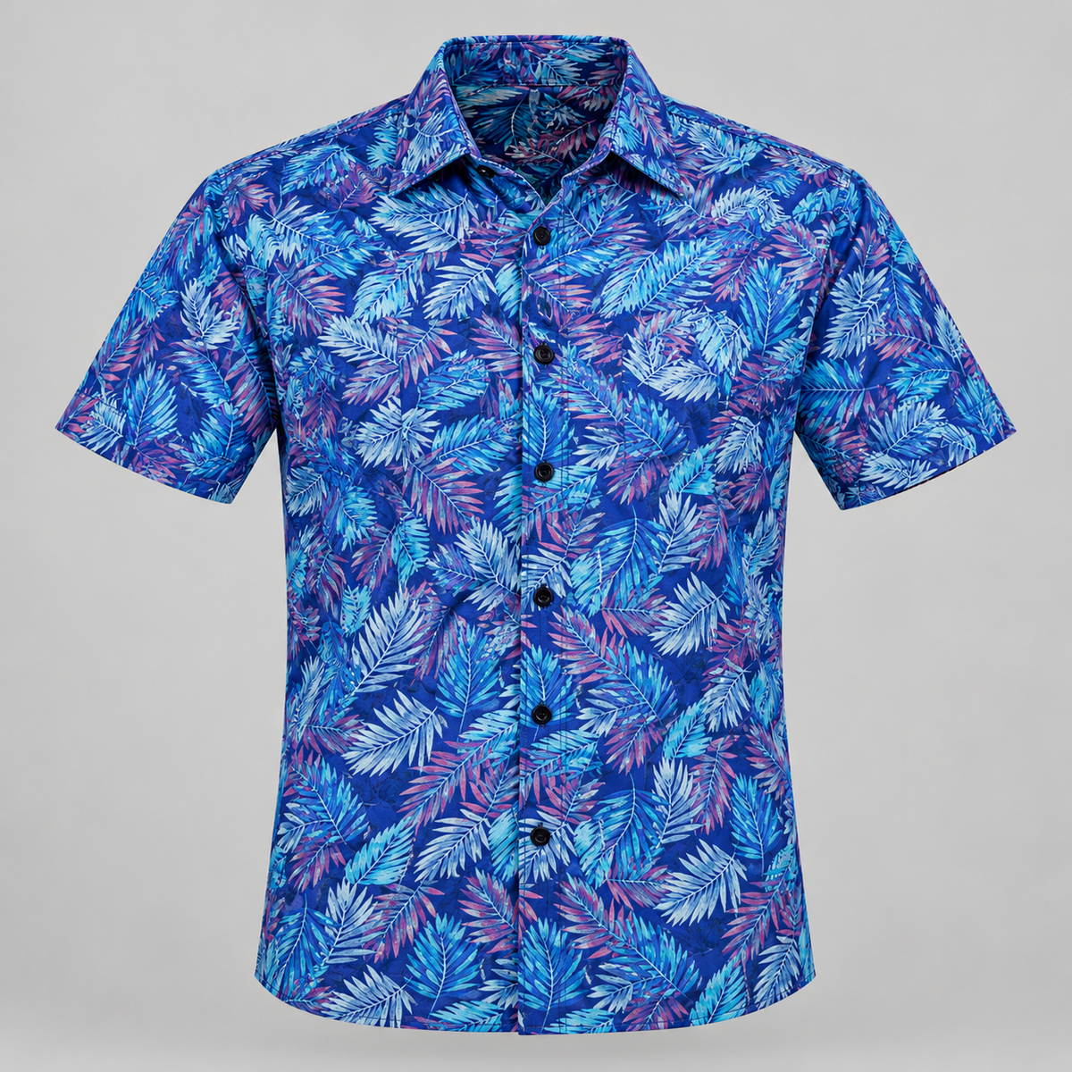 Tropical Leaf Half Sleeve Shirt - Blue Pink — product front