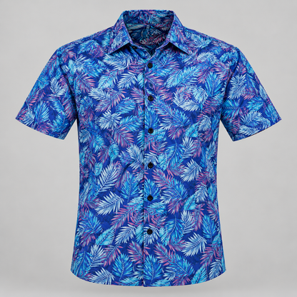 Tropical Leaf Half Sleeve Shirt - Blue Pink — product front