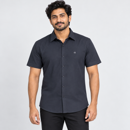 Chest Monogram Half Sleeve Shirt - Charcoal Grey — model wearing front