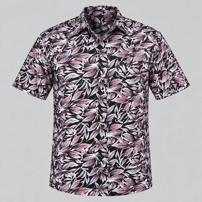Leaf Print Half Sleeve Shirt - Black Pink White — product front