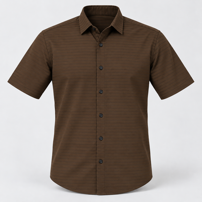 Fine Stripe Half Sleeve Shirt - Brown — product front