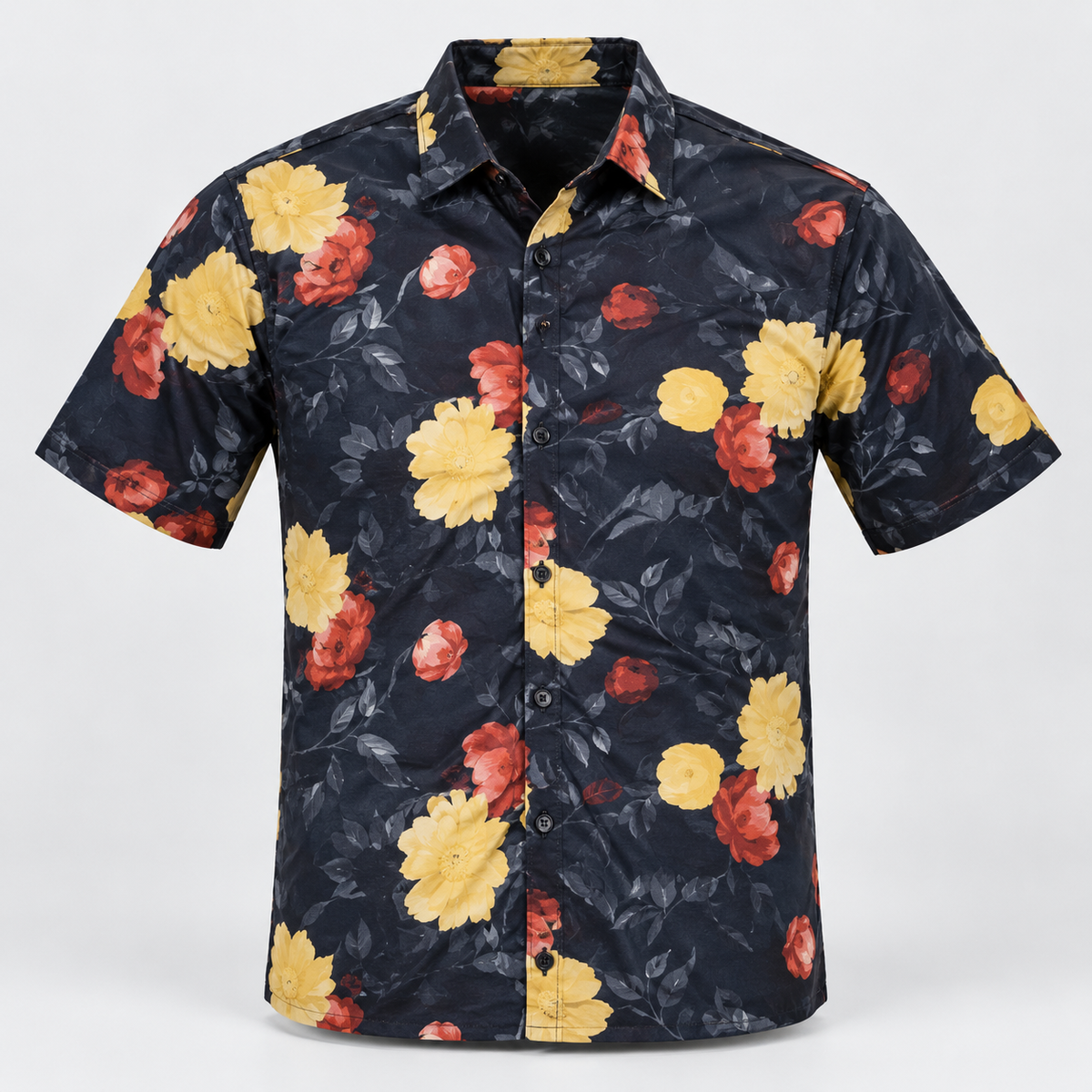 Large Floral Half Sleeve Shirt - Black Mustard — product front