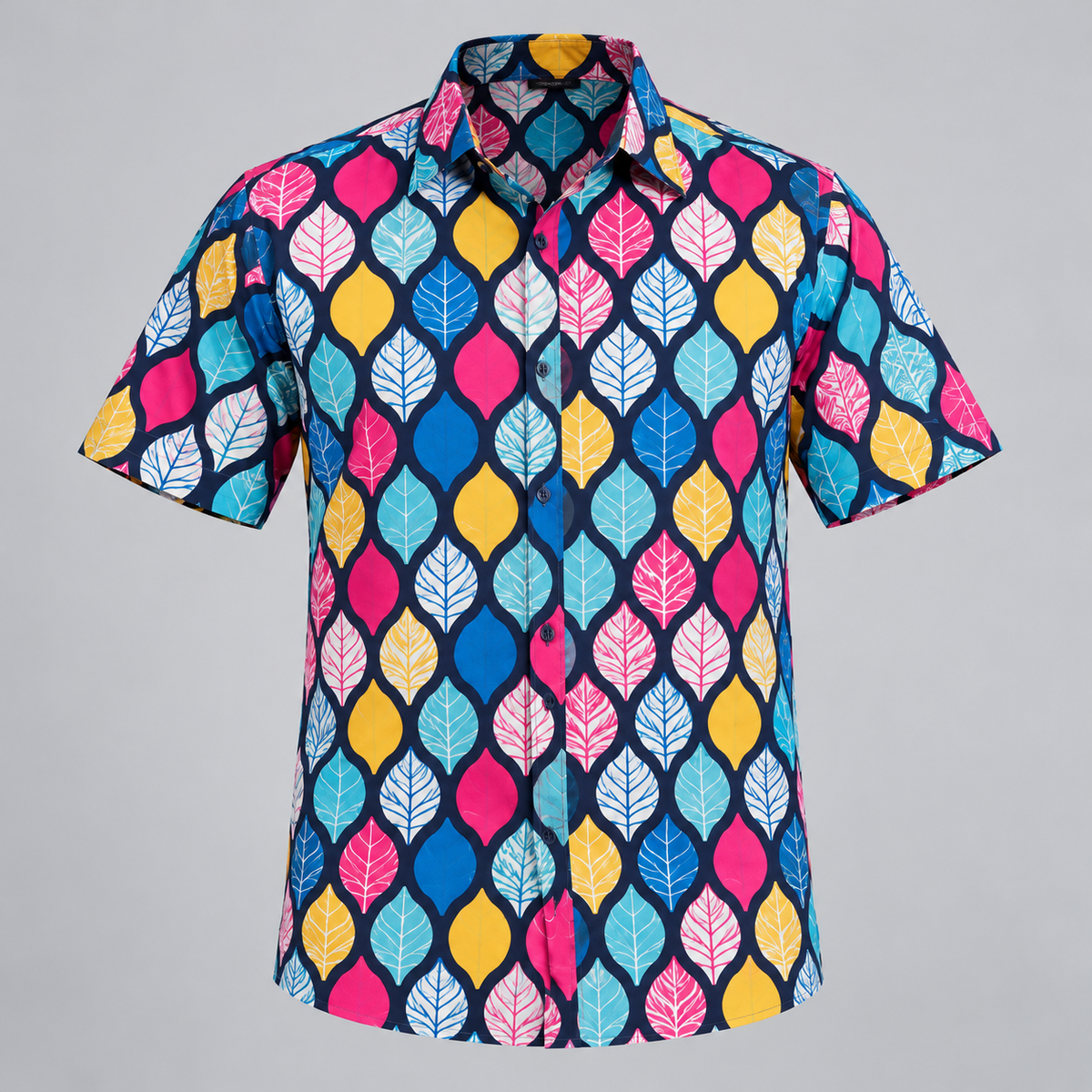 Colourful Leaf Motif Half Sleeve Shirt - Multicolour — product front
